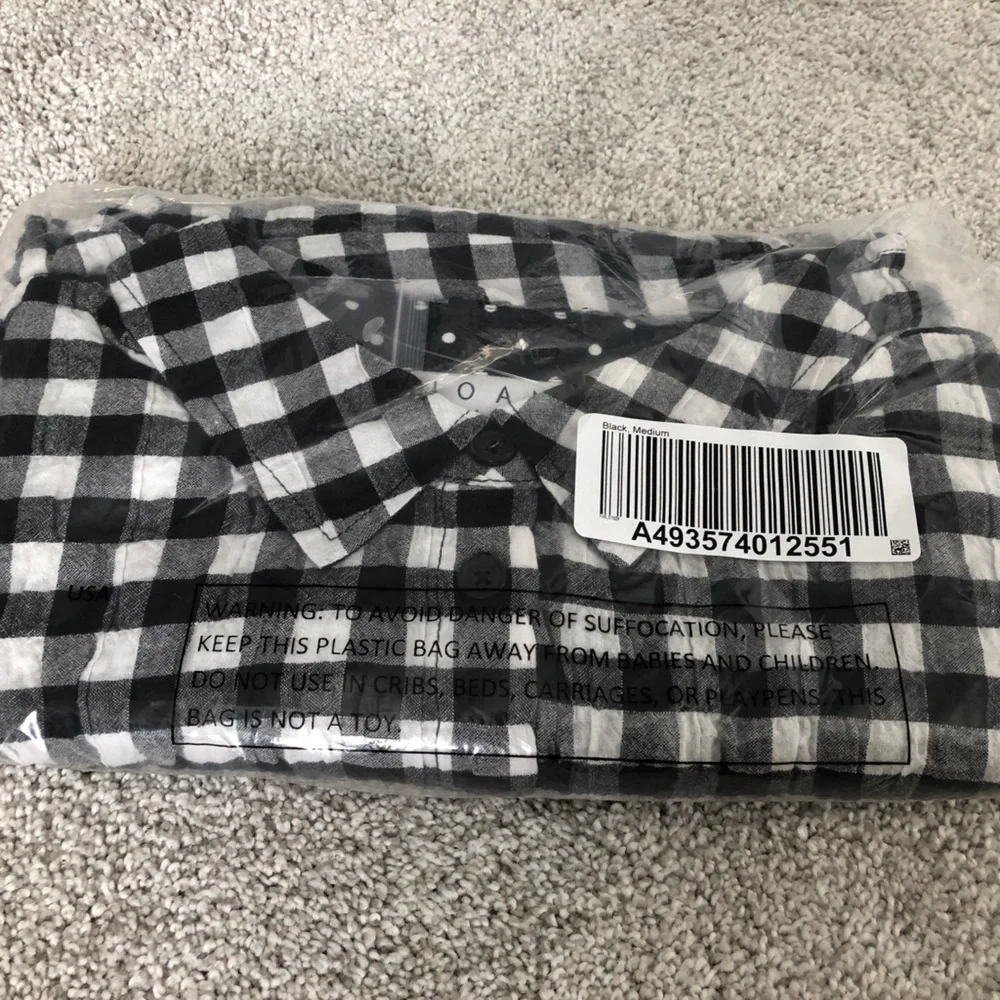 NWT Joan Rivers (from QVC) Gingham Short-Sleeve Shirt, Black & White, Size M - Picture 7 of 8